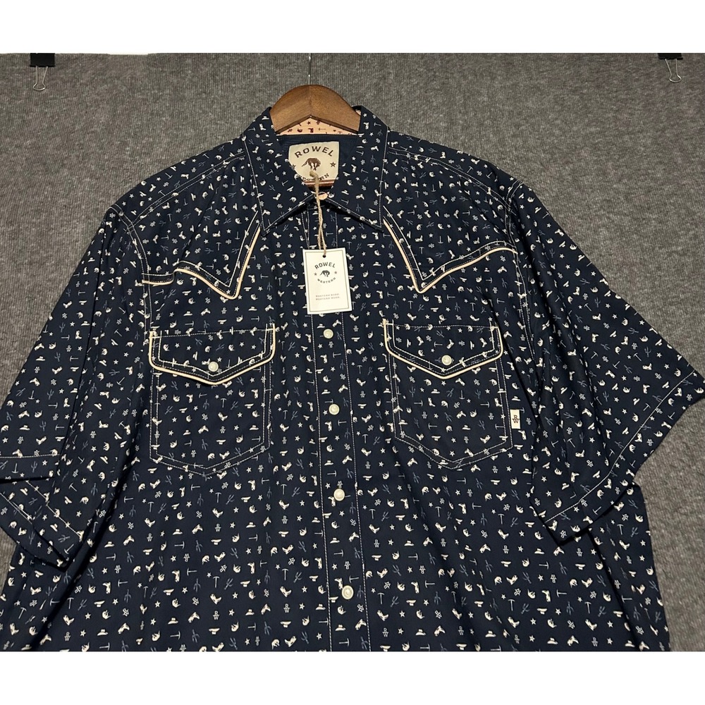 Rowel western pearl snap shirt mens size 2XL AOP short sleeve four way stretch